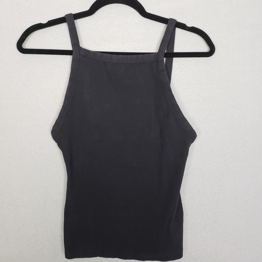 Intimately Free People High Square Neck Cami Tank Black Ribbed Fitted Basic Sz S